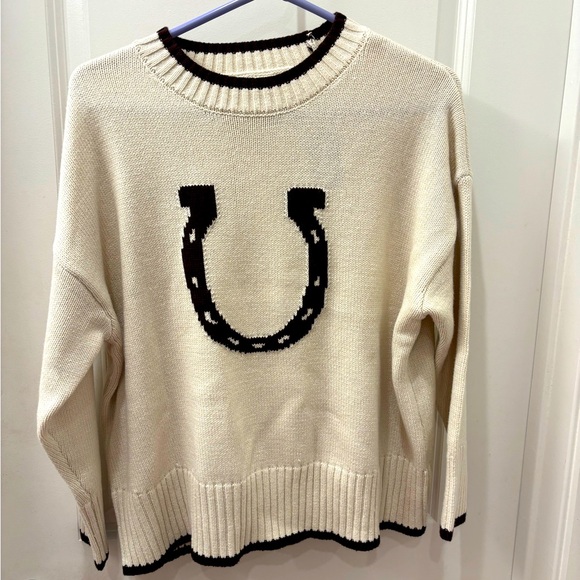 NWT SoHo & Stella soft ivory and brown horseshoe sweater - L - Picture 1 of 7